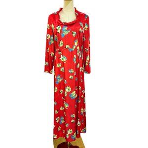 Vintage 60s 70s Italian Designer Emilio Borghese Maxi Dress Size M? Red Floral